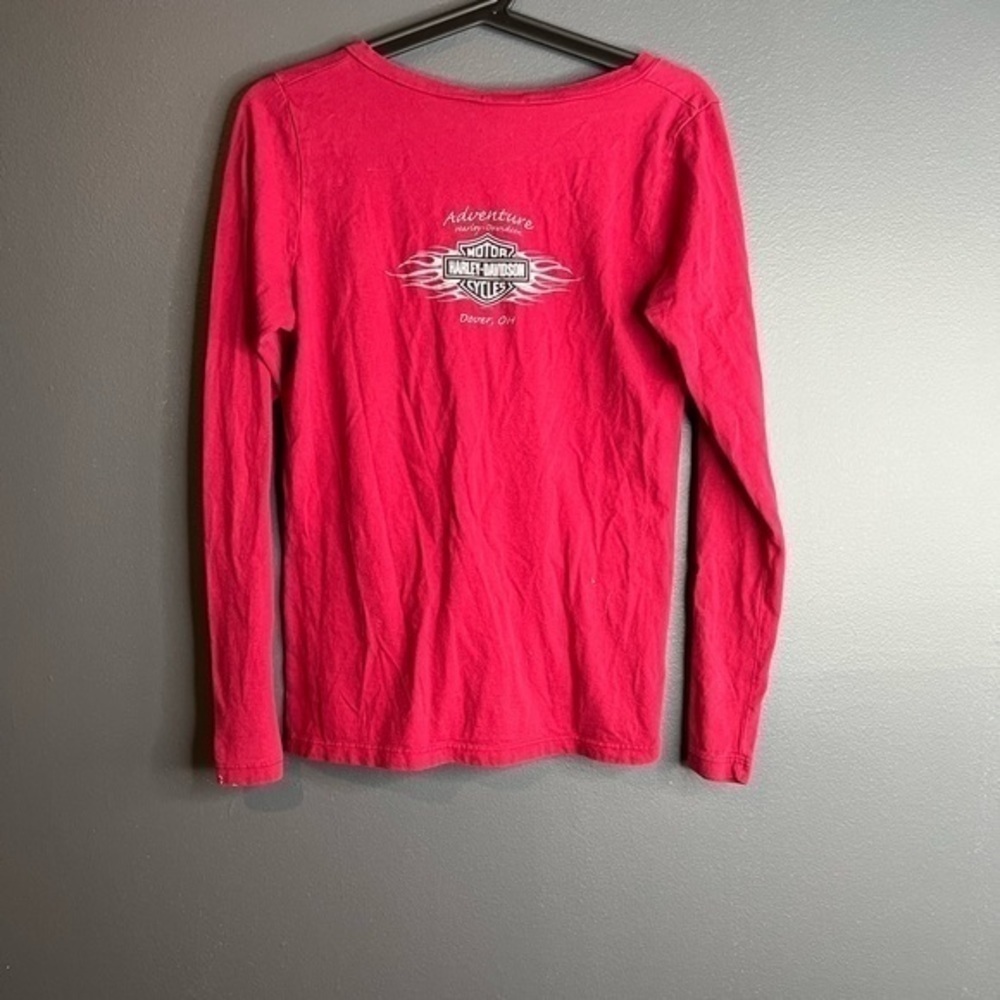 Harley Davidson Pink Long Sleeve V-Neck Graphic Tee Dover OH Size XL Made in USA - Picture 3 of 6